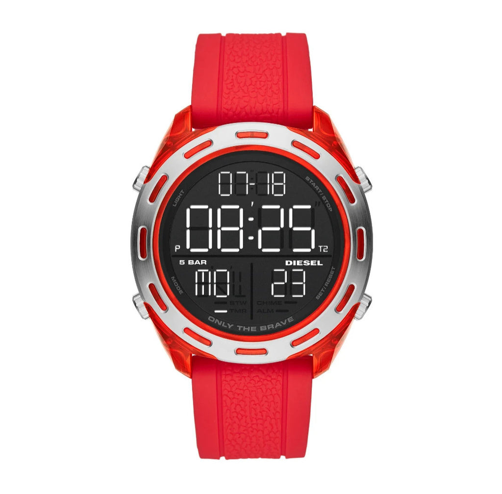 Diesel Crusher DZ1900 Digital Men's Watch Red Silicone Strap New In Box