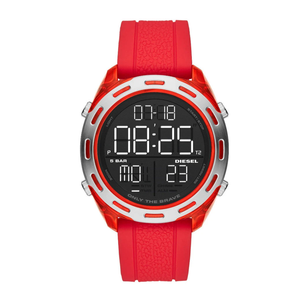 Diesel Crusher DZ1900 Digital Men's Watch Red Silicone Strap New In Box