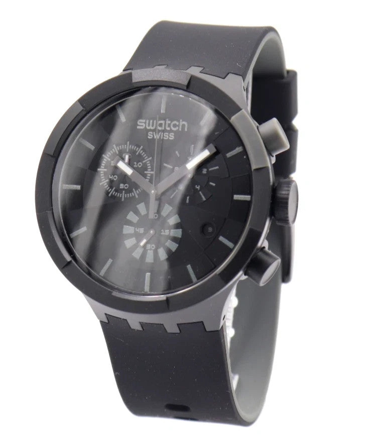 New Swiss Swatch Big Bold Chrono CHECKPOINT BLACK Men Watch 47mm SB02B400 $160