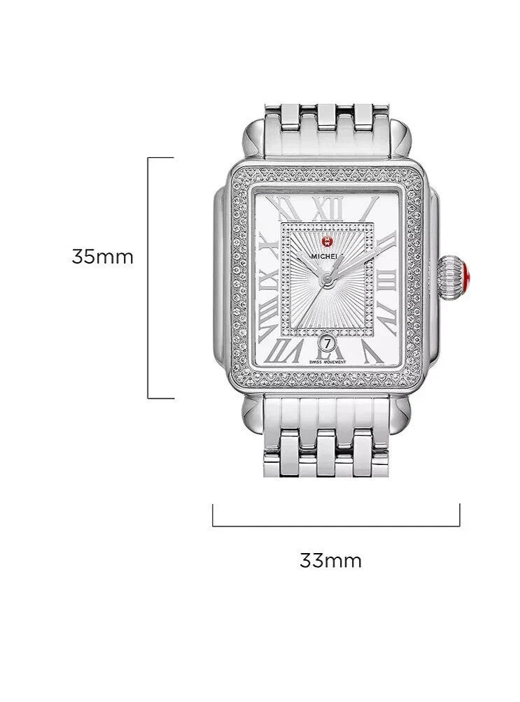 Michele Deco Madison Steel Diamonds With  Silver Sunray Lady Watch MWW06T000163