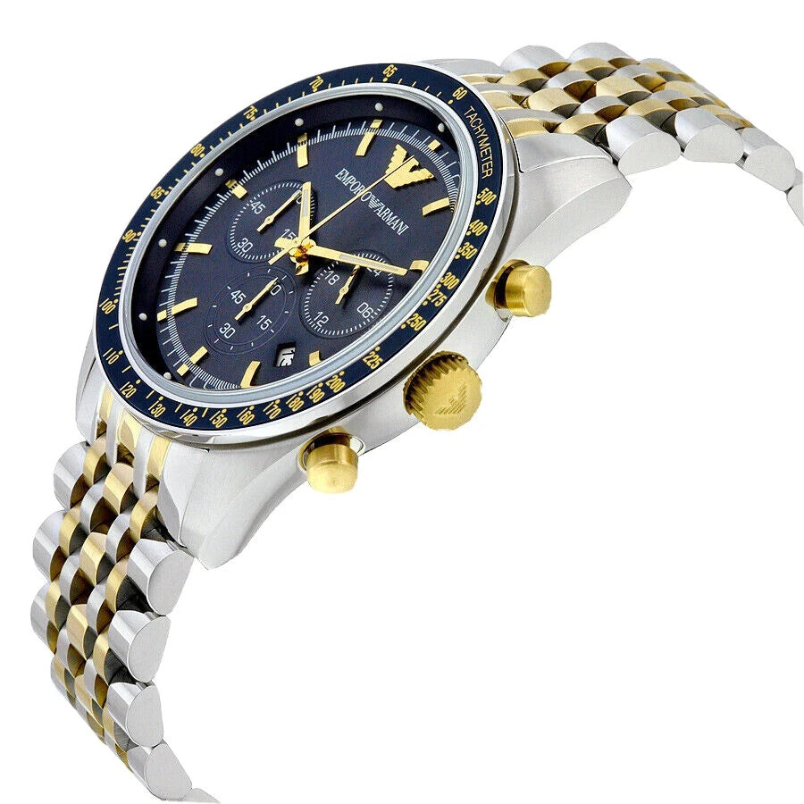 NEW Genuine EMPORIO ARMANI Chronograph Sport Two tone Blue Dial Men Watch AR6088