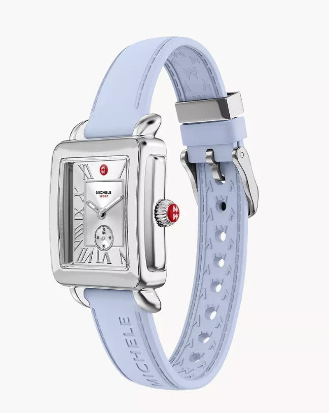 Michele Silver case Light Blue Silicone Ladies Deco Sport MWW06H000006 New