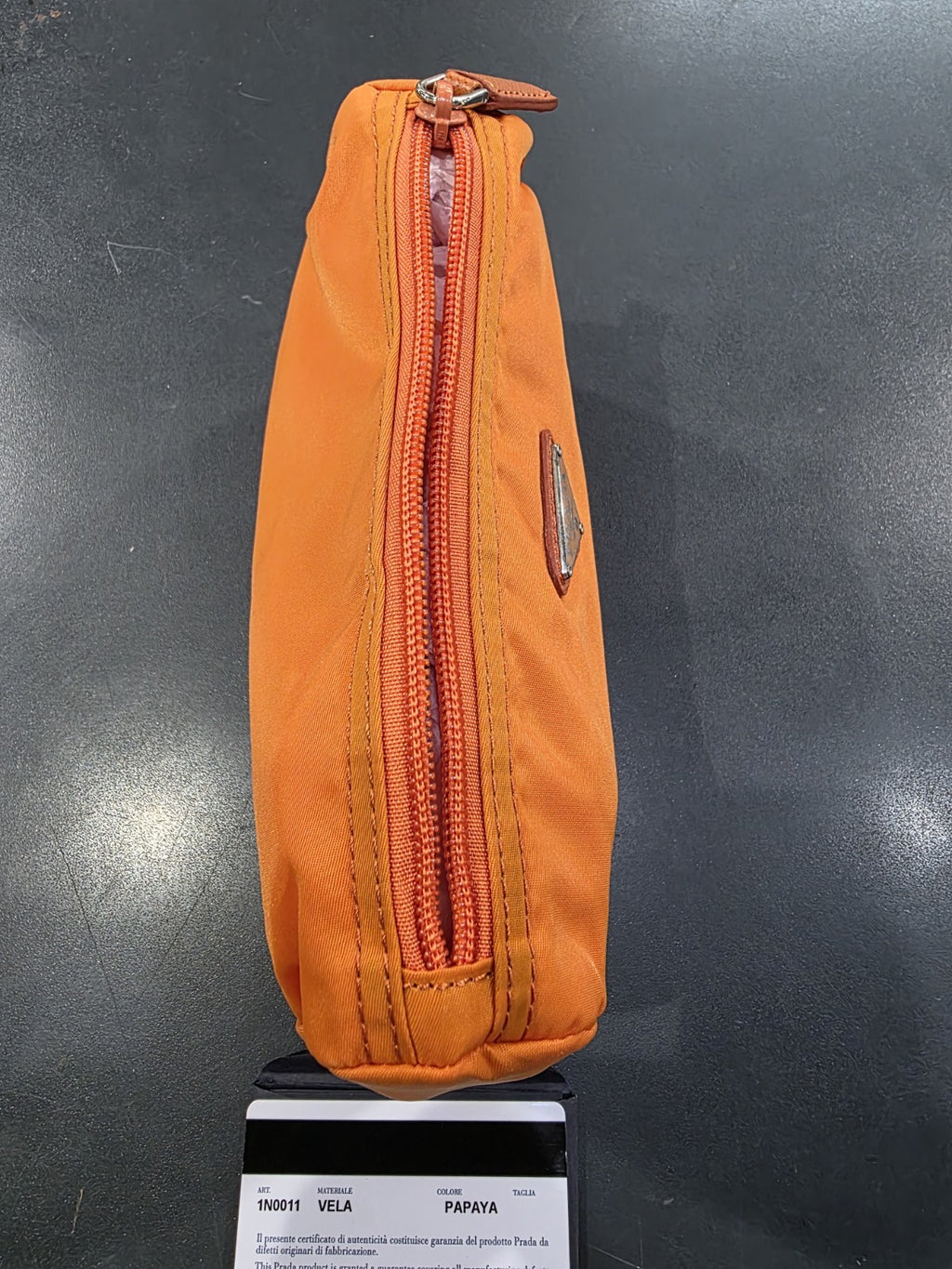 Prada Vela Orange Nylon Beauty Bag Cosmetic Makeup Case 100% Authentic
