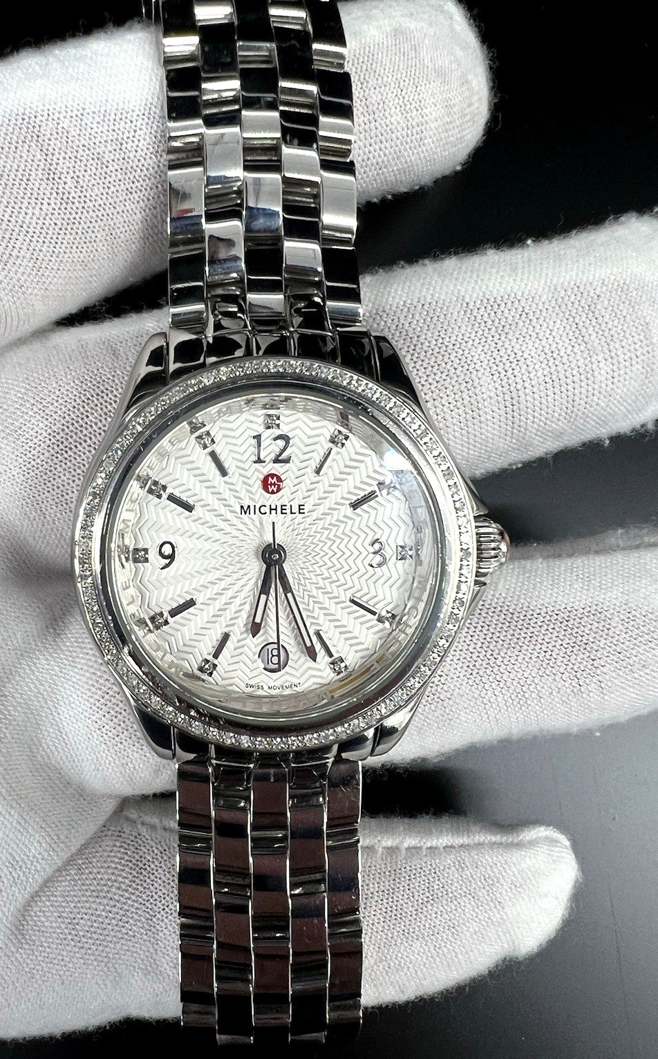 Michele Belmore Diamond Bezel with White Textured Dial Ladies Watch MWW29A000005 - product image