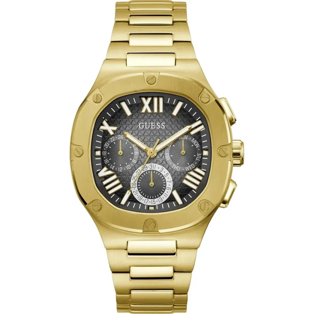 GUESS Men's Gold Tone Watch GW0572G2 Headline Black Dial 42mm Multi-function New