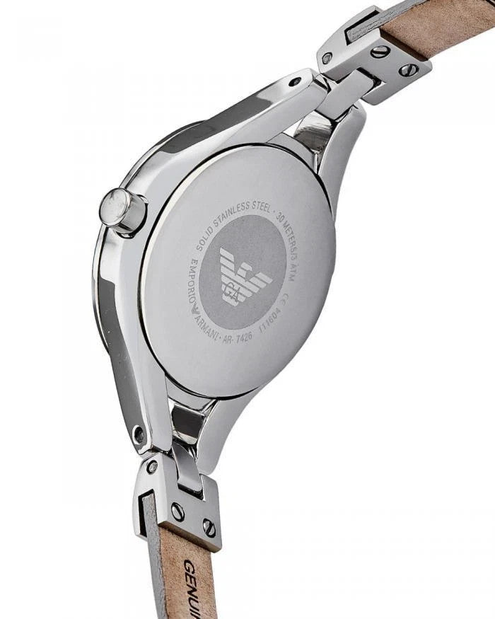 EMPORIO ARMANI AR7426 Women Mother of pearl dial Leather Strap Original Box