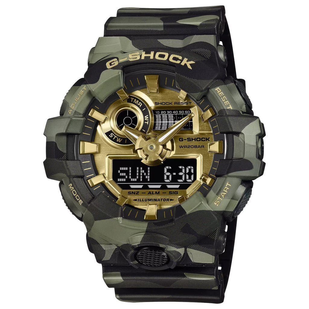 Casio G-Shock GA700CMG-3A Bold Camo and Gold Series Ana-Digi Resin New