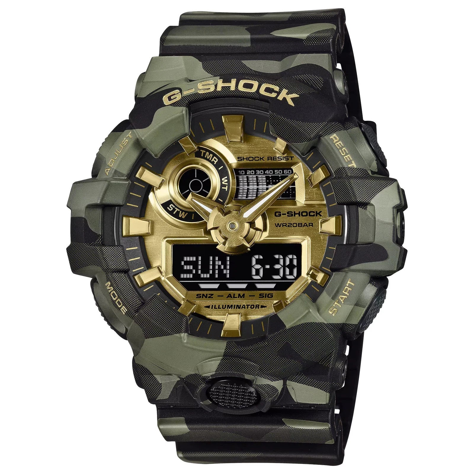 Casio G-Shock GA700CMG-3A Bold Camo and Gold Series Ana-Digi Resin New
