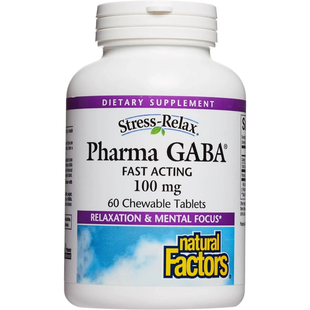 Natural Factors Stress-Relax Pharma GABA 100 mg, 60 Chewable Tablets EXP 11/27