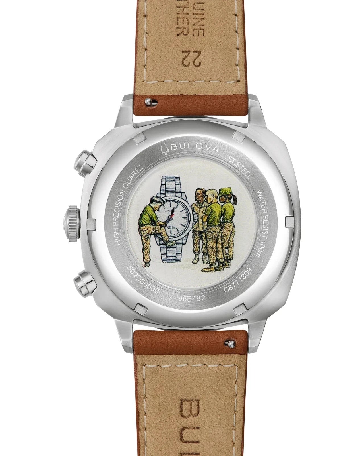 *BRAND NEW* Bulova Military Green Dial Brown Leather Strap Men's Watch 96B482
