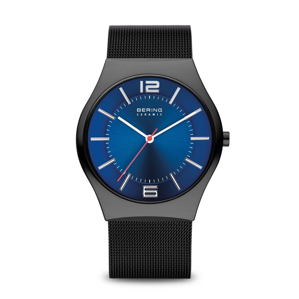 BERING 32039-447 Ultra Slim Ceramic Analog Watch Blue Black Brand New