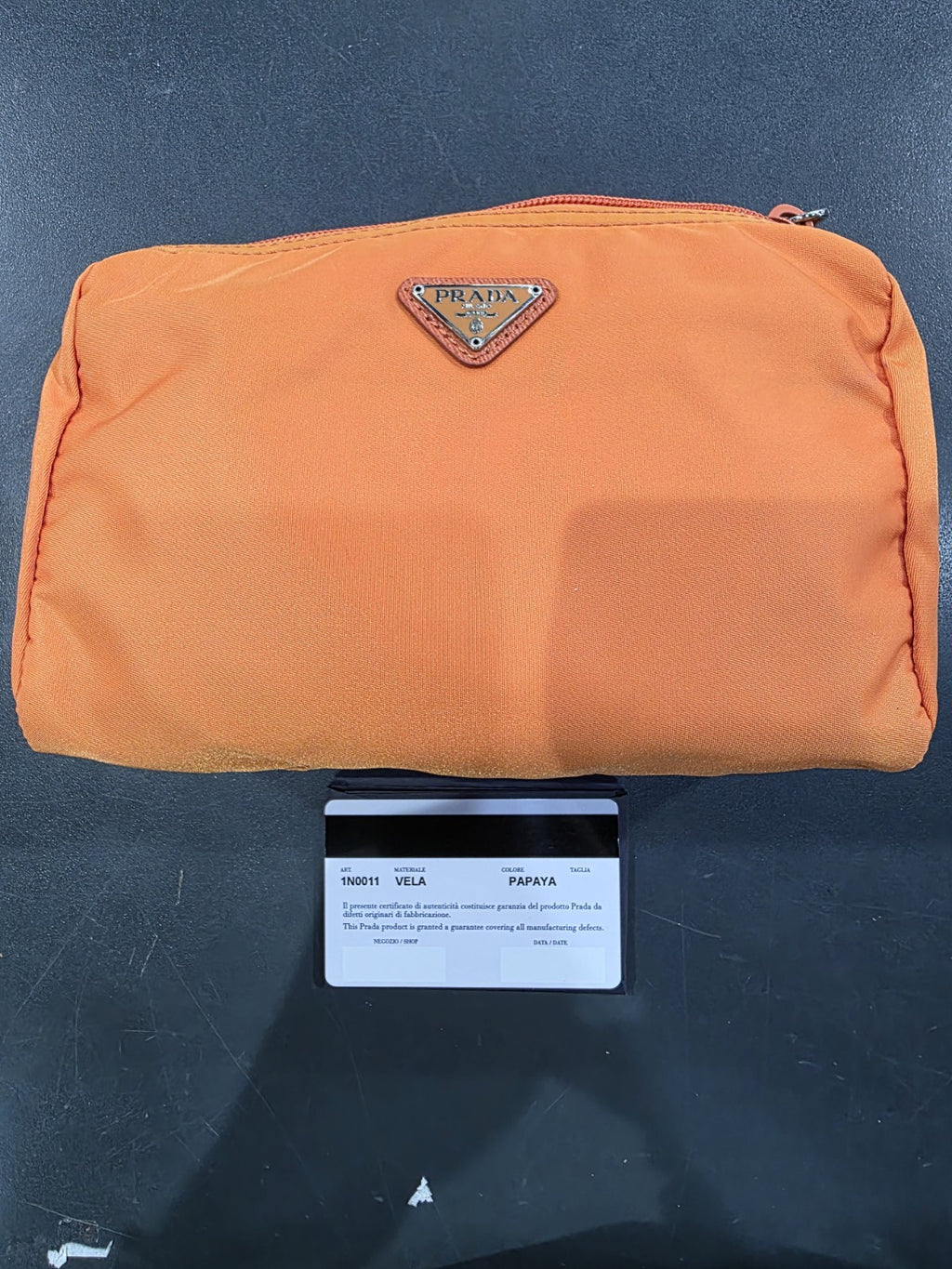 Prada Vela Orange Nylon Beauty Bag Cosmetic Makeup Case 100% Authentic