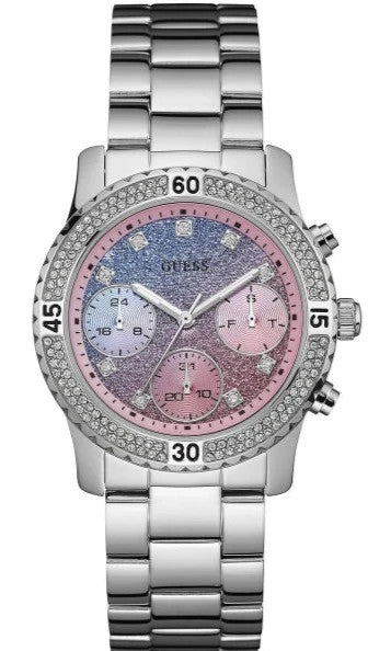 Guess Confetti Multicolored Dial Silver Steel Strap Watch For Women W0774L1 New