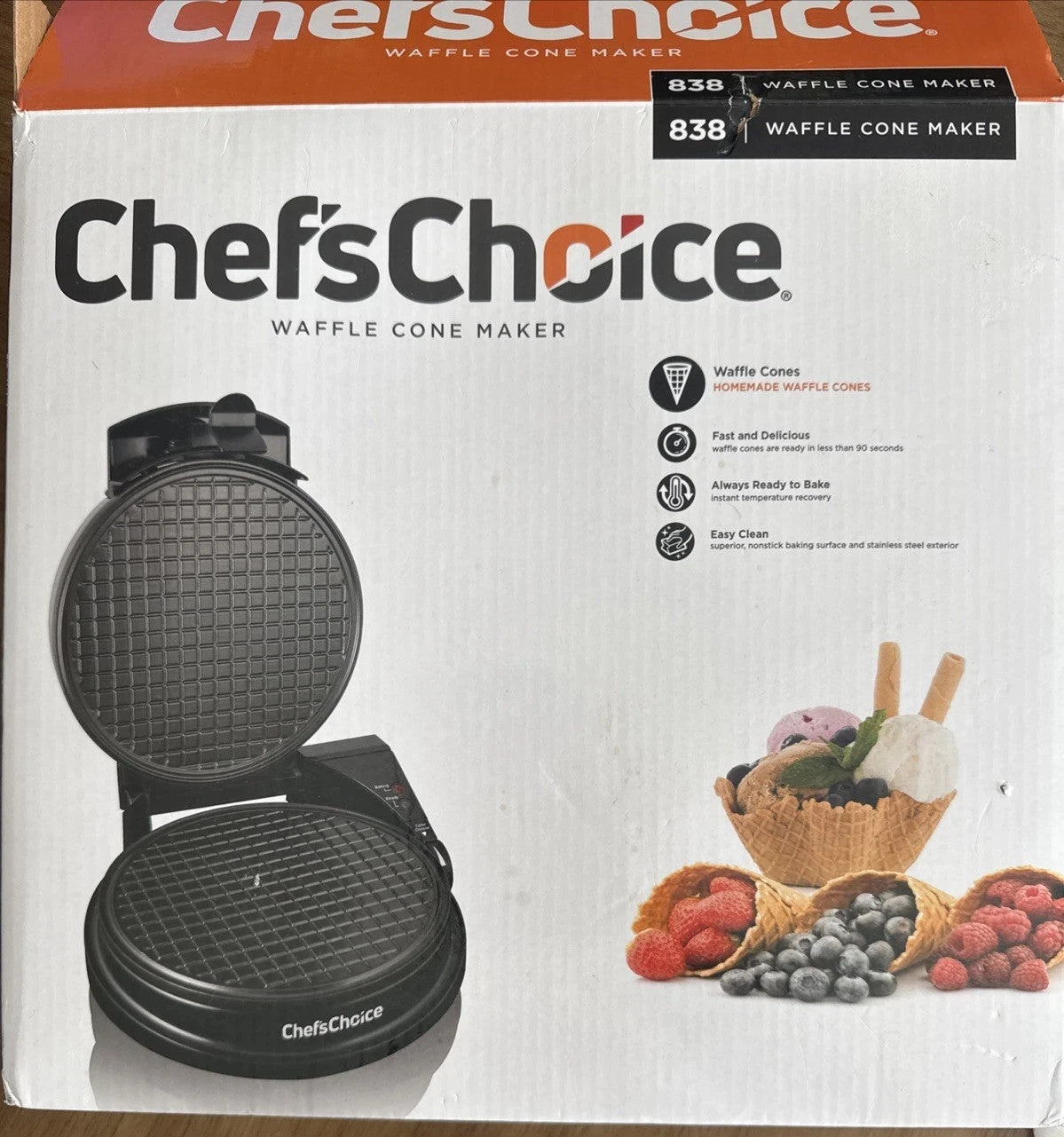 Chef’s Choice International Waffle/Sugar Ice Cream Cone Maker Express 838 NEW