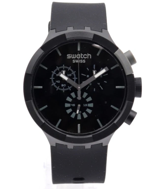New Swiss Swatch Big Bold Chrono CHECKPOINT BLACK Men Watch 47mm SB02B400 $160