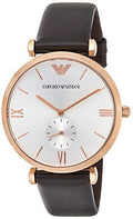 Emporio Armani AR9038 Classic Analog Silver Dial Brown Leather Strap Watch