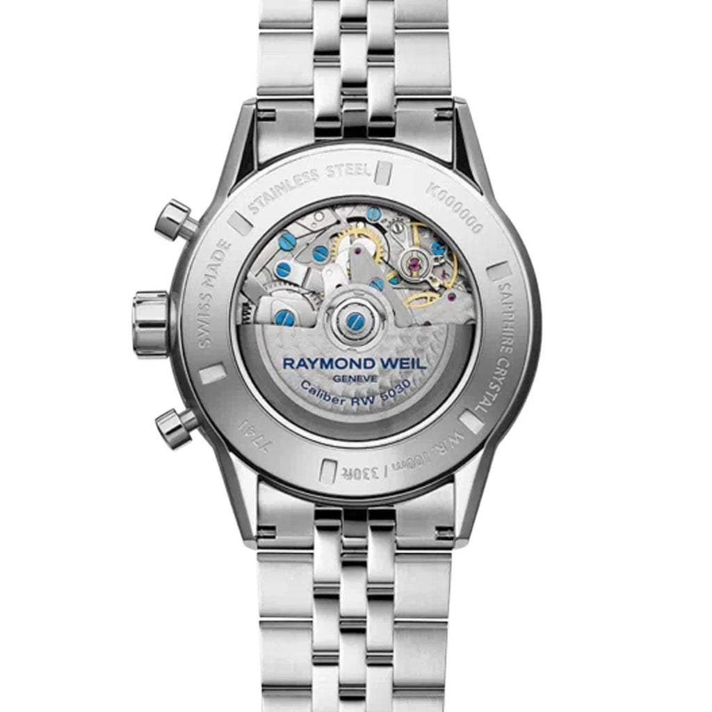 Raymond Weil Silver Mens Chronograph Watch Freelancer 7741-ST1-20021 New