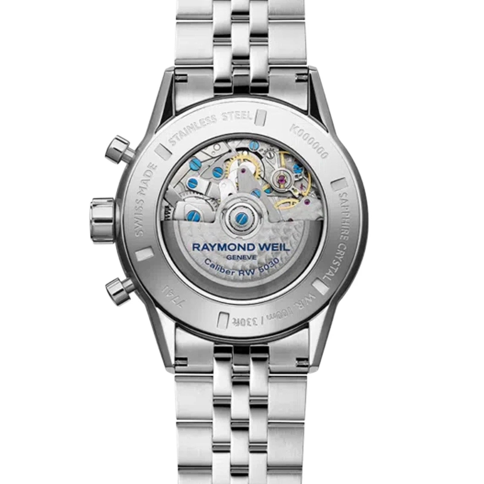 Raymond Weil Silver Mens Chronograph Watch Freelancer 7741-ST1-20021 New