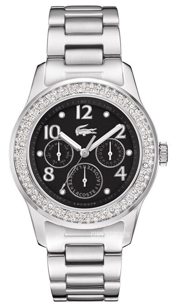 Lacoste 2000691 Strass Embellished Stainless Steel Round Black Dial Watch