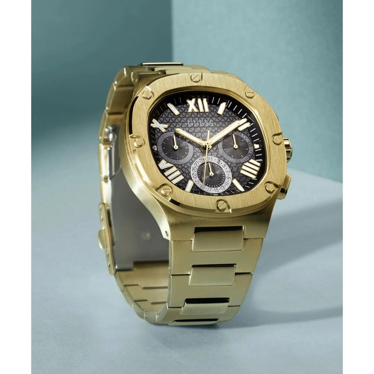 GUESS Men's Gold Tone Watch GW0572G2 Headline Black Dial 42mm Multi-function New