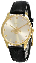 Gucci G-Timeless YA1264181 Quartz Silver Dial Black Leather Strap Watch New