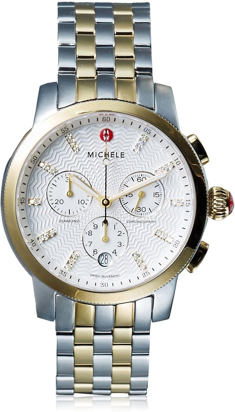 NEW Michele Uptown Diamond Two Tone Gold & Silver Watch MWW25A000002 NIB