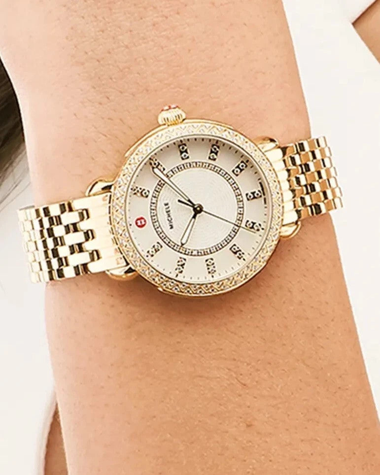 Michele Sidney Classic 18K GoldPlated Diamond M.O.P Diamond Dial Ladies Watch