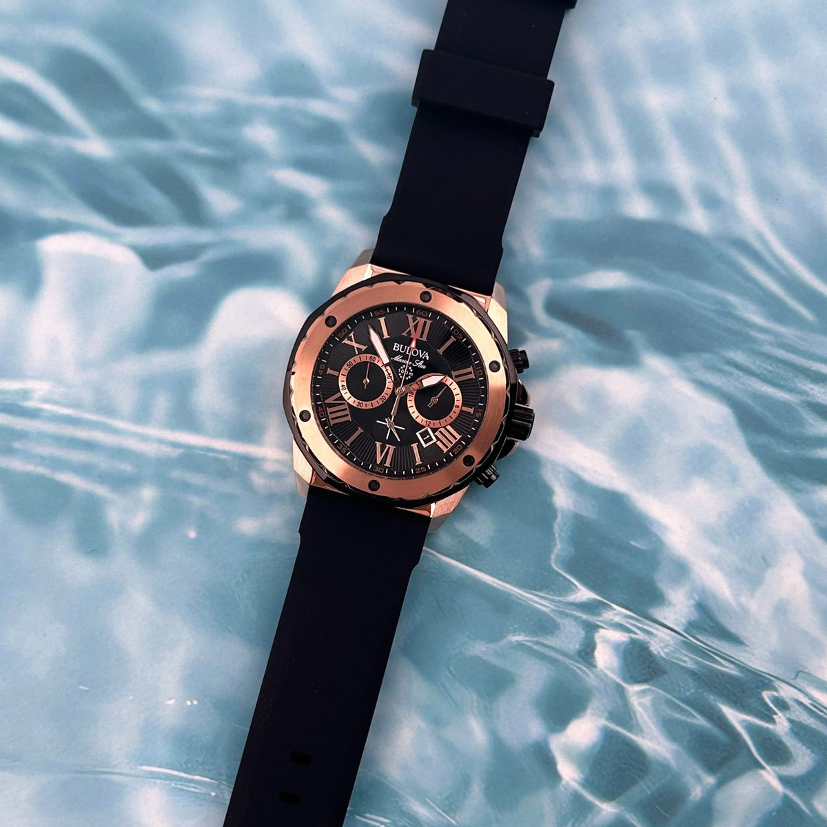 Bulova 98B104 Men's Marine Star Black Dial Black Rubber Strap Quartz Watch - product image