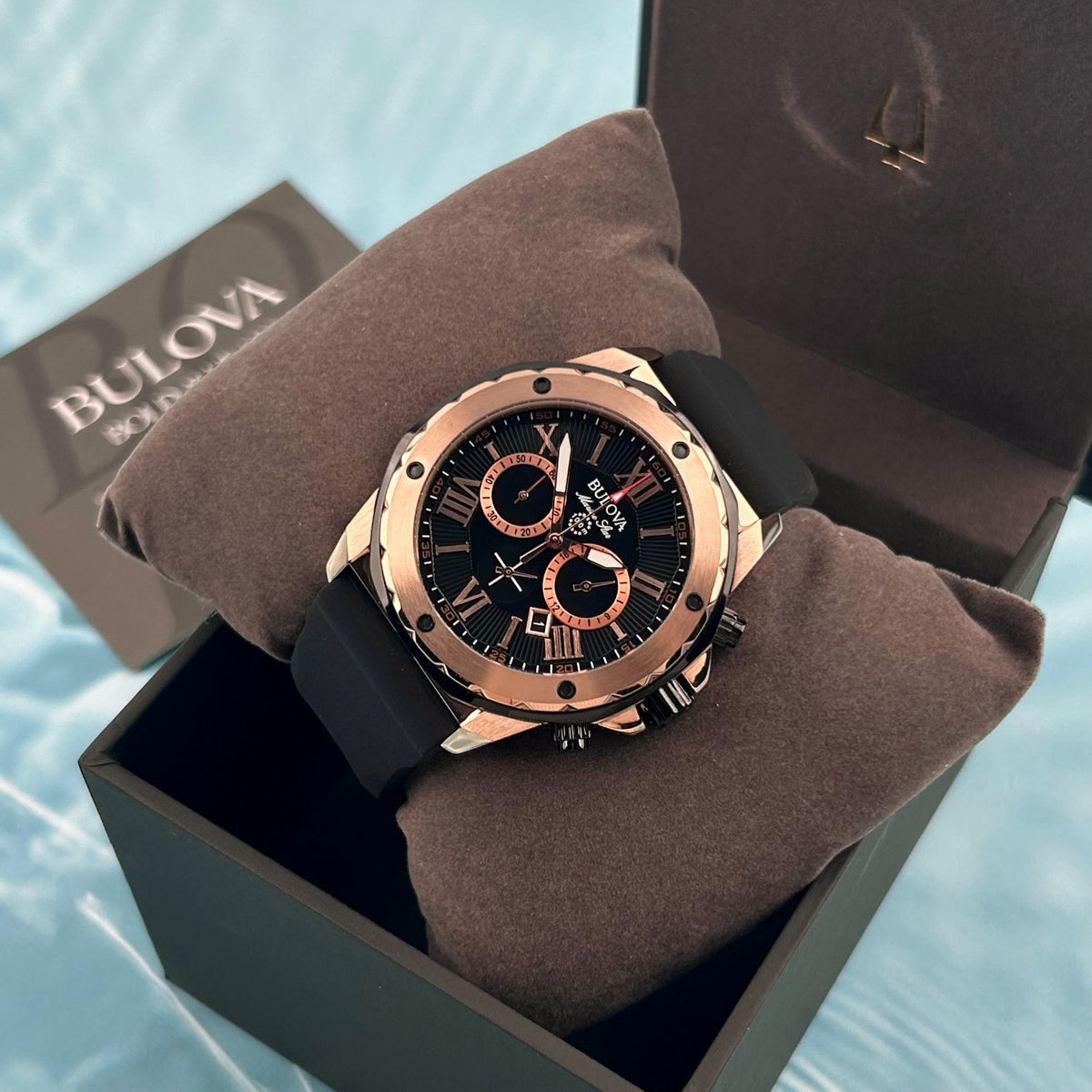 Bulova 98B104 Men's Marine Star Black Dial Black Rubber Strap Quartz Watch - product image