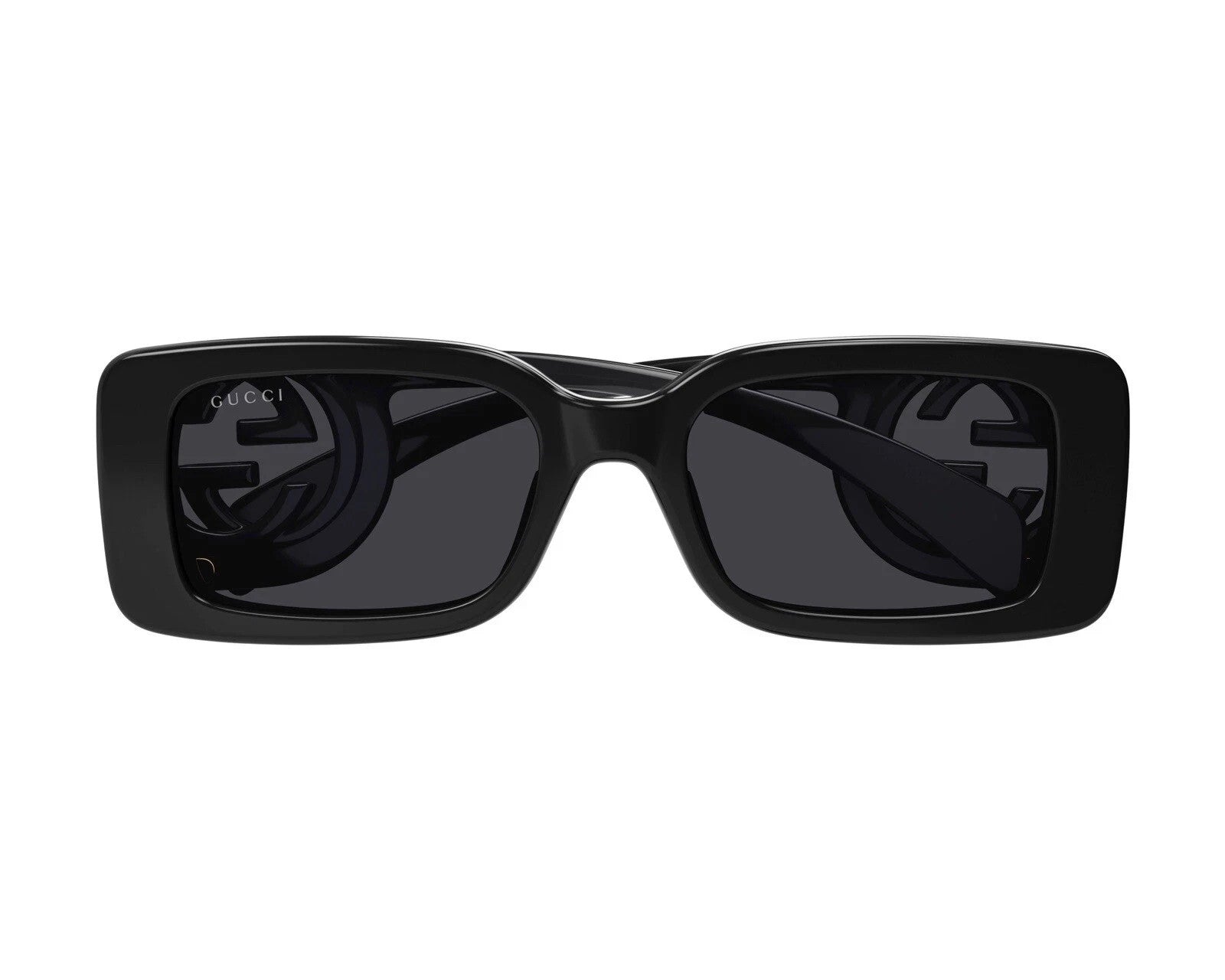Gucci GG1325S 001 Black Dark Grey Rectangular Women Sunglasses AUTHENTIC