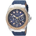 Guess Mens Legency 45mm Blue Leather Band Steel Case Quartz Analog Watch W1058G1
