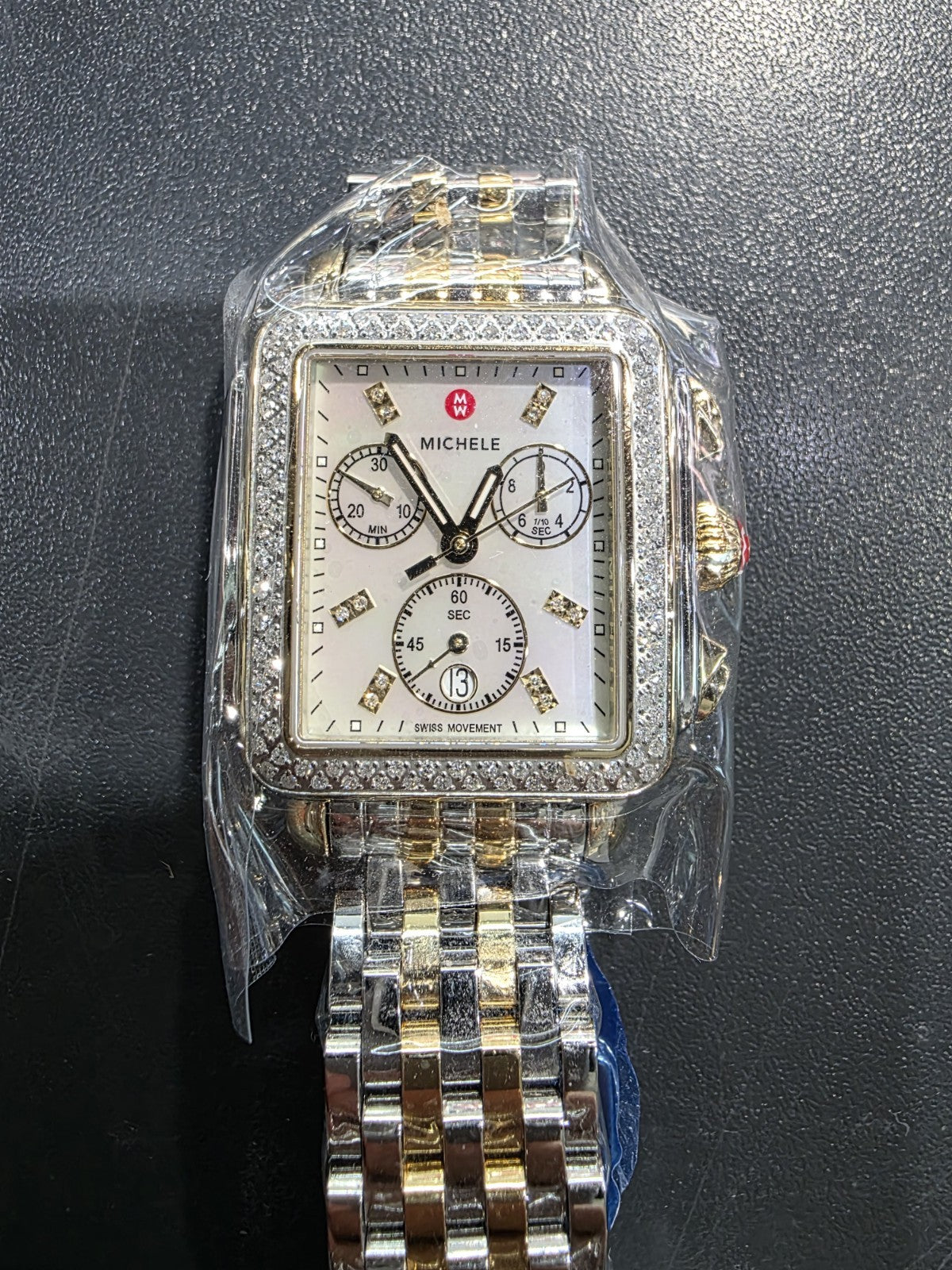 Michele Deco Diamond Gold Two-Tone MOP Diamond watch MWW06A000776 100% Authentic