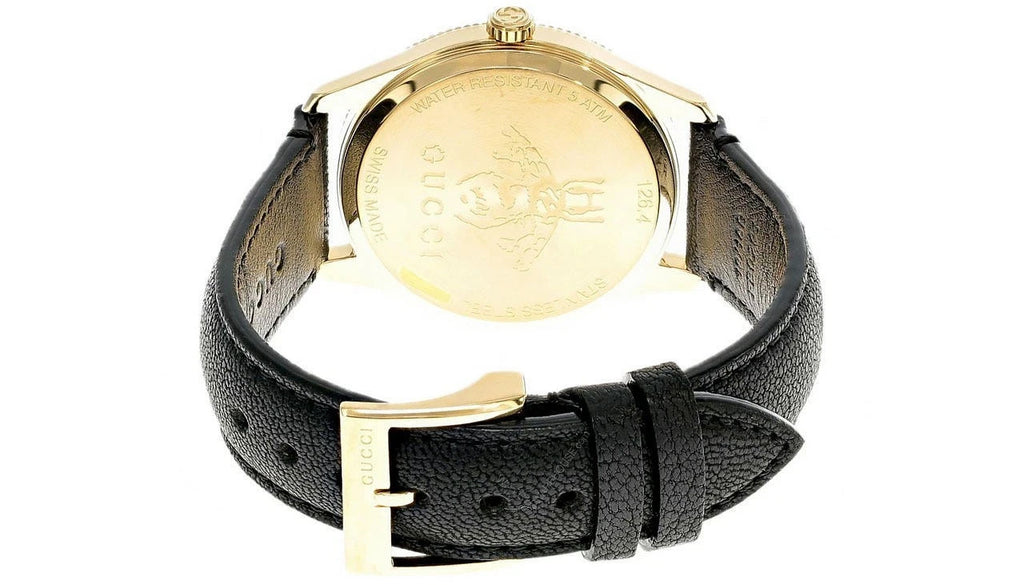 Gucci G-Timeless YA1264181 Quartz Silver Dial Black Leather Strap Watch New