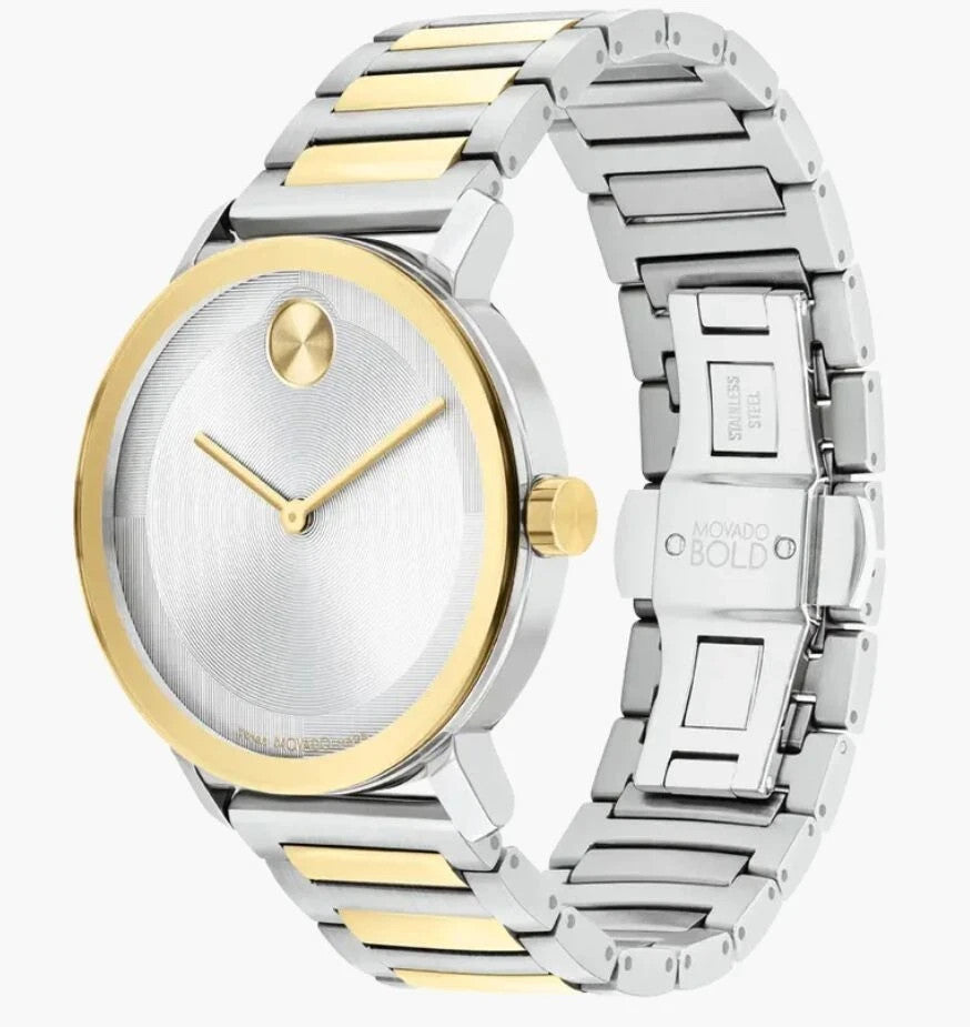 New Movado Bold Silver Dial Steel & Gold Unisex Watch 3601087 BOLD Evolution 2.0