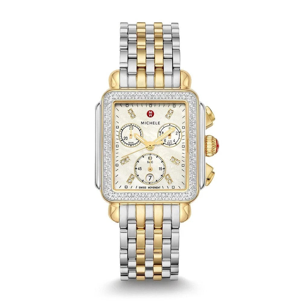 Michele Deco Diamond Gold Two-Tone MOP Diamond watch MWW06A000776 100% Authentic