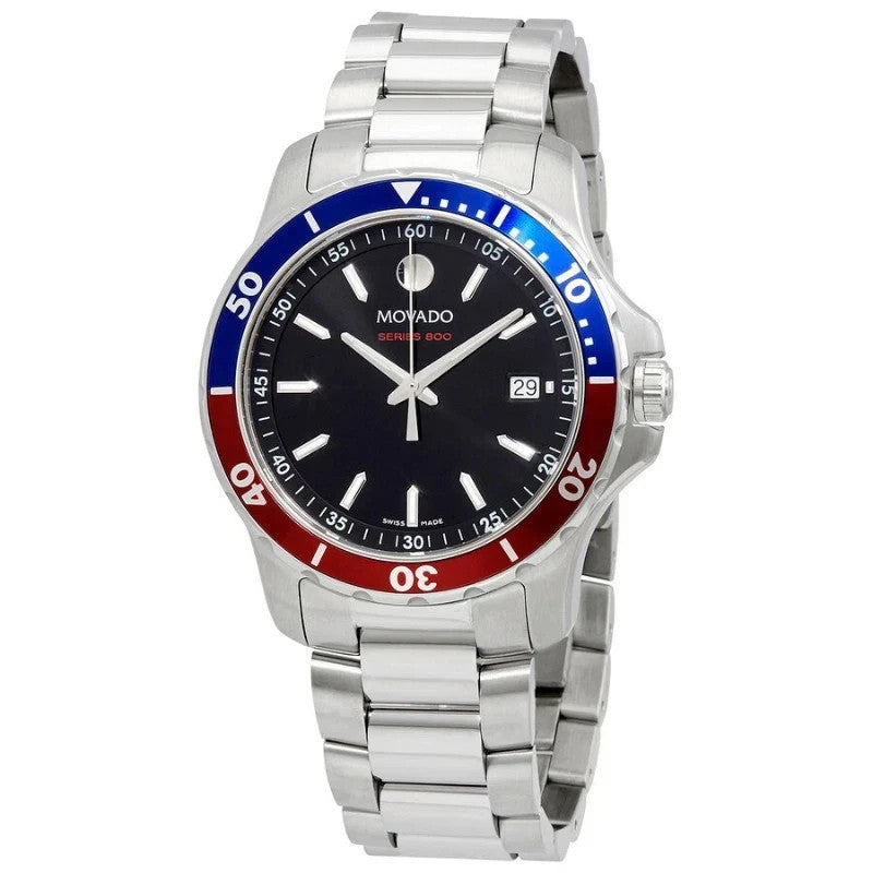 MOVADO Series 800 Black Dial Pepsi Bezel 40mm Men's Quartz Watch 2600152 New