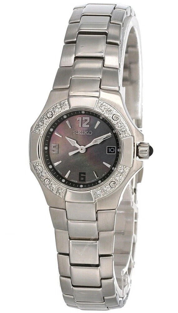 New Seiko Coutura 28MM Black MOP Dial S-Steel Bracelet Women's Watch SXD575