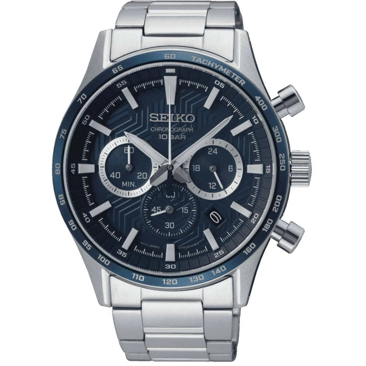Seiko Men's Watch Quartz Chronograph Blue Dial Stainless Steel Bracelet SSB445P1