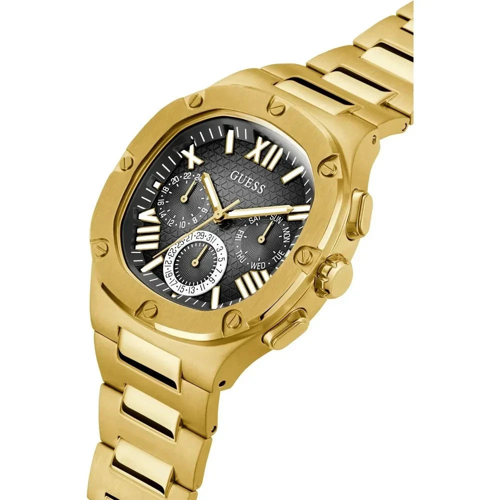 GUESS Men's Gold Tone Watch GW0572G2 Headline Black Dial 42mm Multi-function New