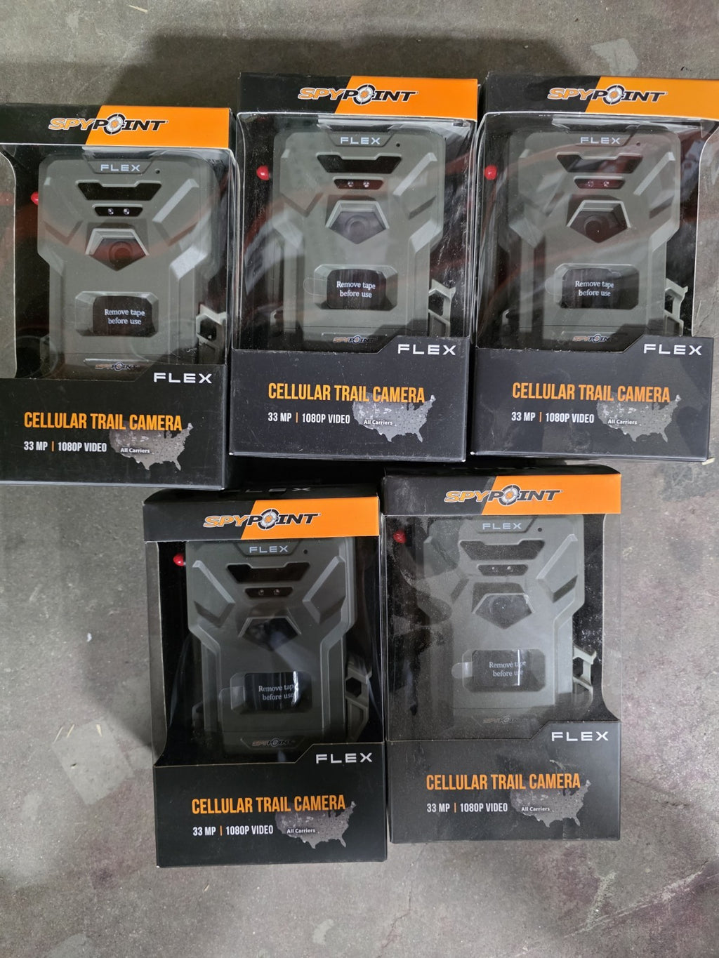 5 - SPYPOINT FLEX 1080p Cellular Trail Camera - Gray Brand New 5 pc Bundle