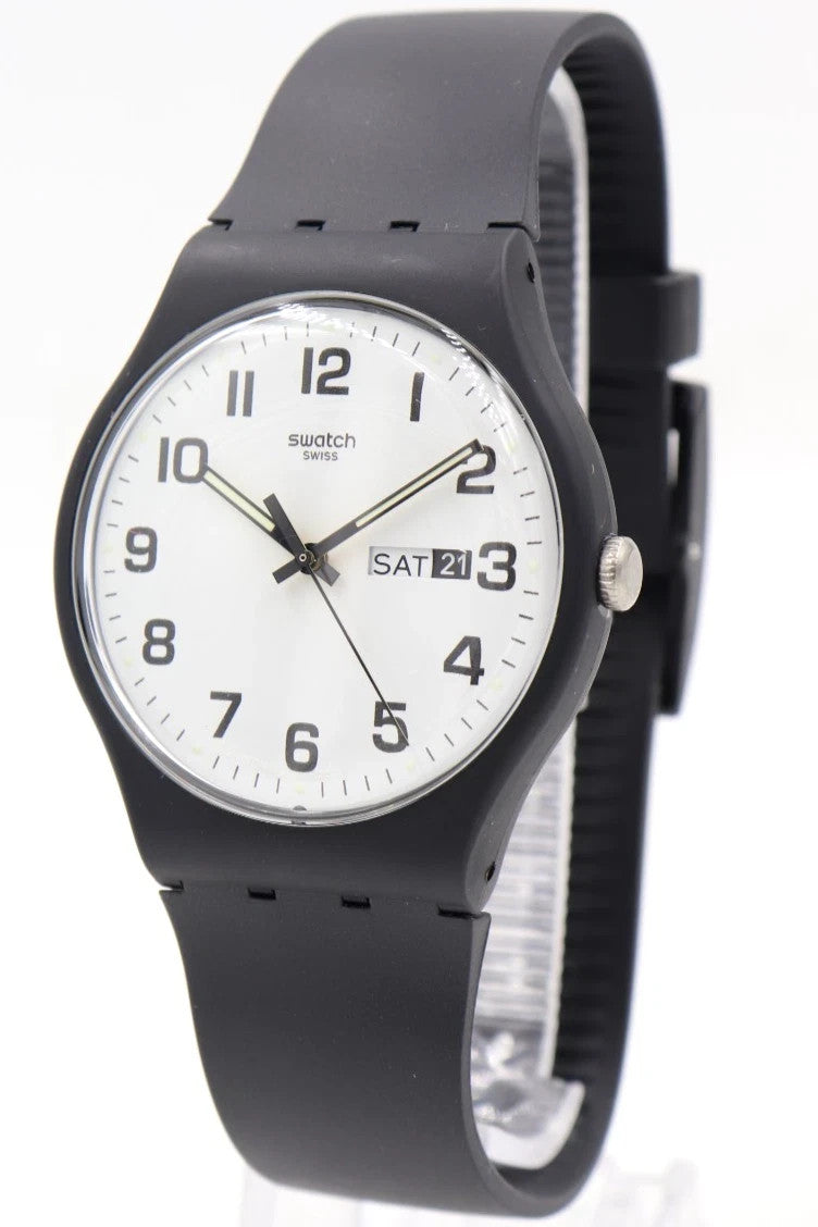 New Swiss Swatch Originals CLASSIC TWICE AGAIN Black Day-Date Watch SO29B703 $90