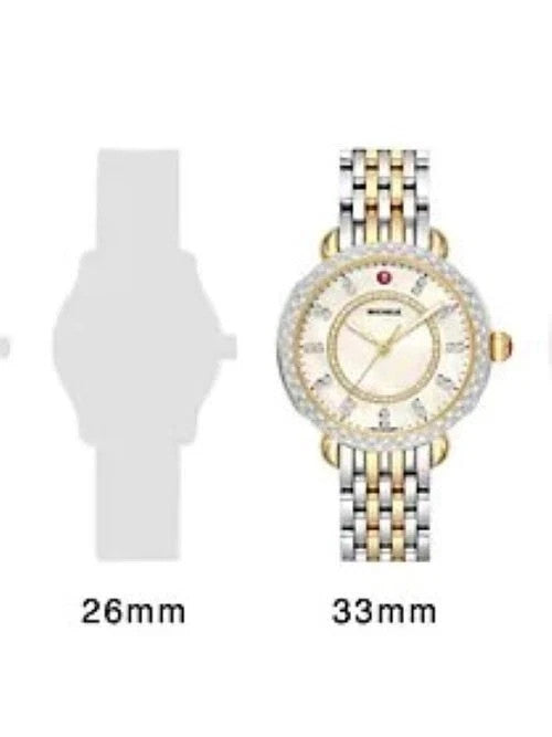 Michele Sidney Classic Two-Tone MOP Diamond Dial Ladies Watch MWW30B000002 New