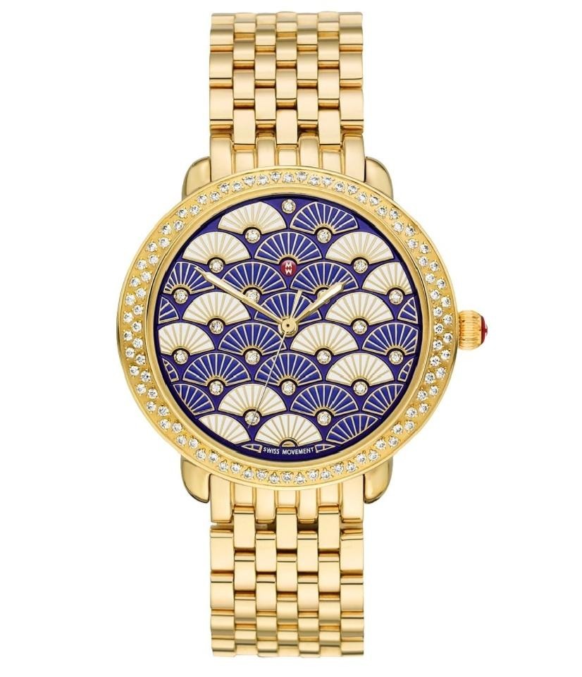 Michele Serein Gold/Blue Fan Dial MWW21B000102 Watch Brand New 100% Authentic
