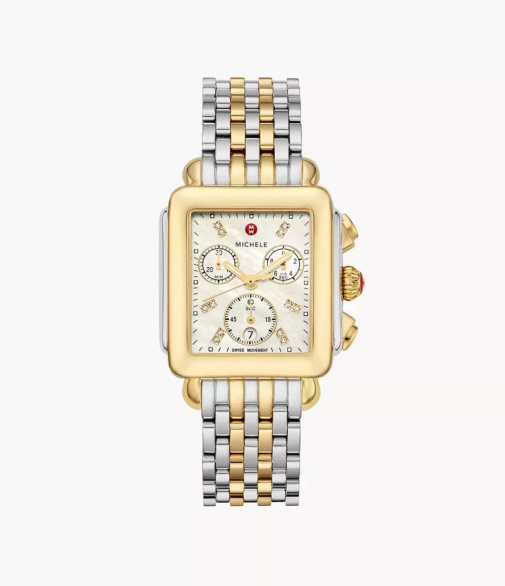 Michele MW06101C5963 Deco Two-Tone 18K Gold-Plated Diamond Dial Watch New In Box
