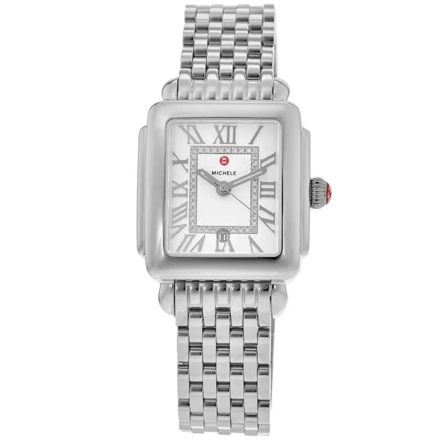 New Michele Deco Madison Silver Diamond Dial Steel Women's Watch MWW06G000012