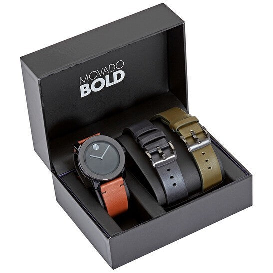 Movado BOLD TR90 Quartz Black Dial Men's Watch 3600600 Set New In Box