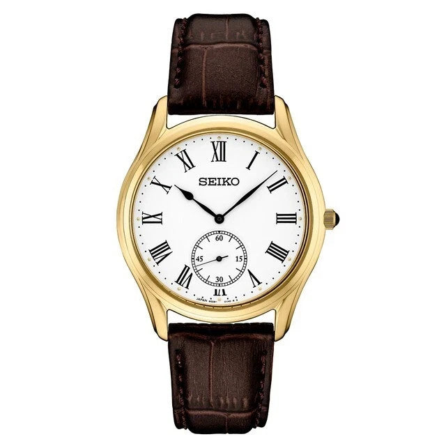 Seiko Essentials Quartz White Dial Brown Leather Strap Men's Watch SRK050