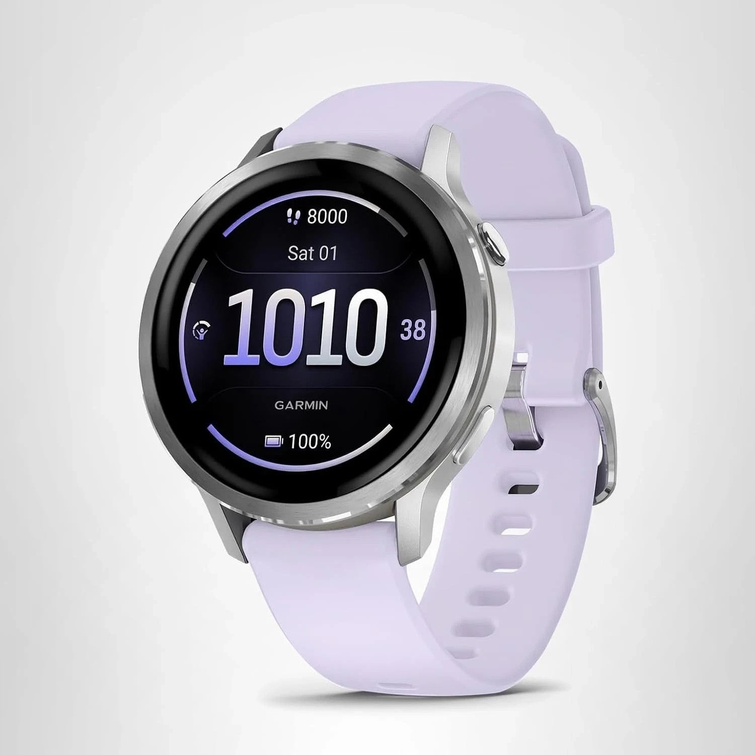 Garmin Venu 4 41mm Smartwatch Silver with Periwinkle Silicone Band New Open Box