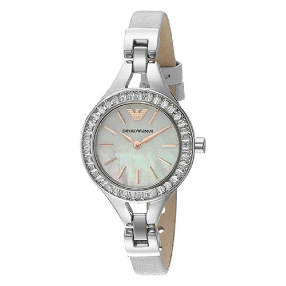 EMPORIO ARMANI AR7426 Women Mother of pearl dial Leather Strap Original Box