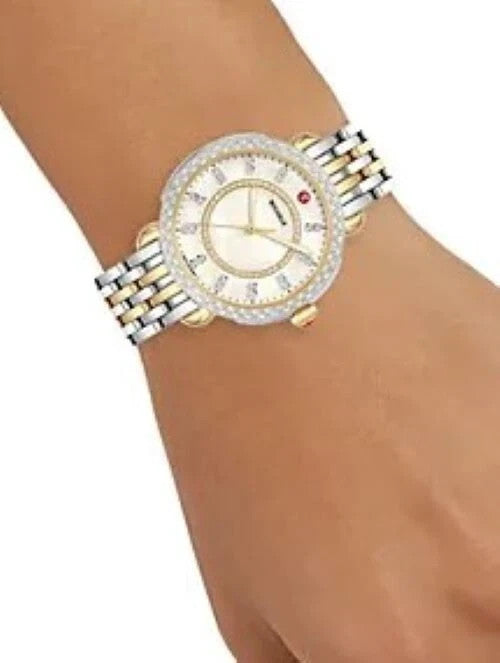 Michele Sidney Classic Two-Tone MOP Diamond Dial Ladies Watch MWW30B000002 New